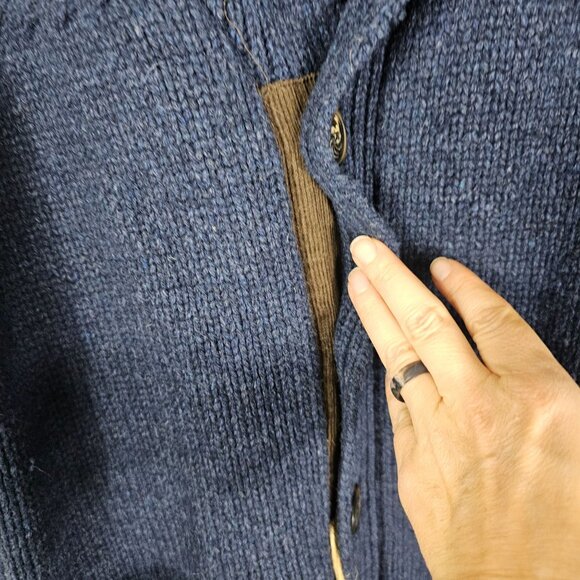 Schott Bros NYC Shawl Collar Cardigan Sweater L Elbow Patches Fisherman Academia - Picture 3 of 12